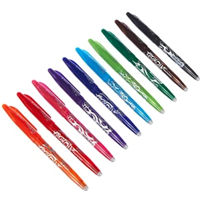 Image of Pilot Frixion BL FR7 Erasable Rollerball Pen Set, 0.7mm Tip, Assorted Colours, 10 Pens Cap Model (Pack of 10, No Erasers, Colorful)