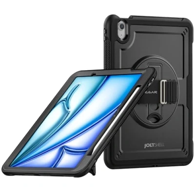 Image of TECHGEAR JOLT SHELL Case for Apple iPad Air 11&quot; 2024 (M2) 6th Generation Tough Rugged HEAVY DUTY Slim Shockproof with 360 Rotating Stand &amp; Hand Strap Black