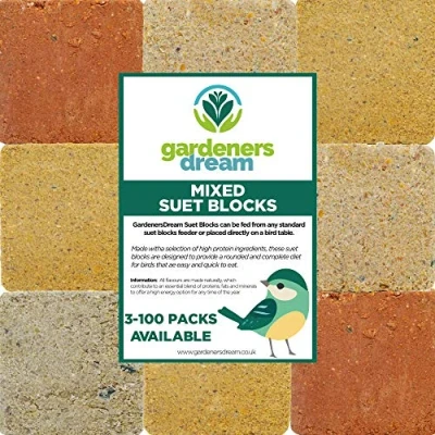 Image of GardenersDream Suet Fat Blocks Premium Garden Wild Bird Food Enhanced Formula Naturally Blended, High in Energy &amp; Protein Rich Feed Full of Nutritious Fibre Moisture (Peanut, 25)