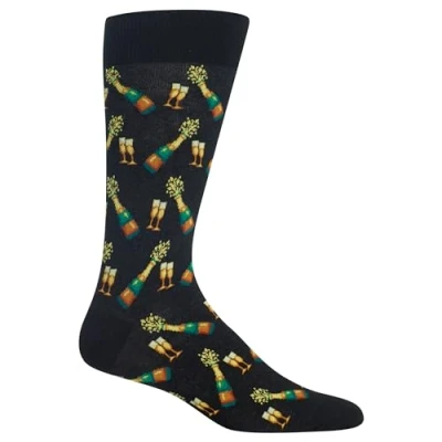 Image of Hot Sox Men&#039;s Food and Booze Novelty Casual Crew Socks, Champagne Bottles (Black), Medium