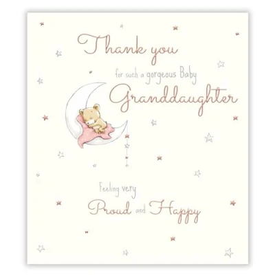 Image of New Baby Granddaughter Thank You Card Gorgeous Bear Design Special Finish Made in the UK Eco Friendly
