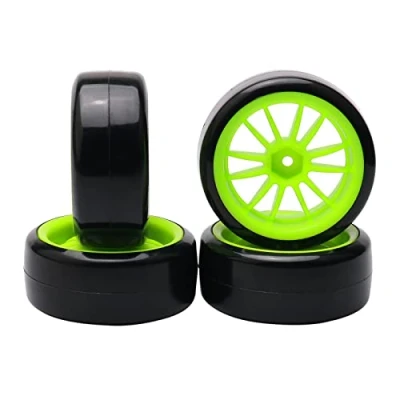Image of Pxyelec 4 pcs 12 Spoke Green Wheel Rim Tyre Tires for RC 1/10 Drift Car
