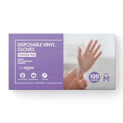 Image of by Amazon Disposable Vinyl Gloves, Size M, Pack of 100, (Previously Hevea Brand)