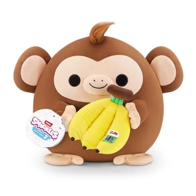 Image of Snackles, Series 2, Monkey (Dole, Banana), Plush Toy, Cuddly Squishy Comfort with License Snack Brand Accessory, Medium (35 cm), Brown Box, (Monkey)