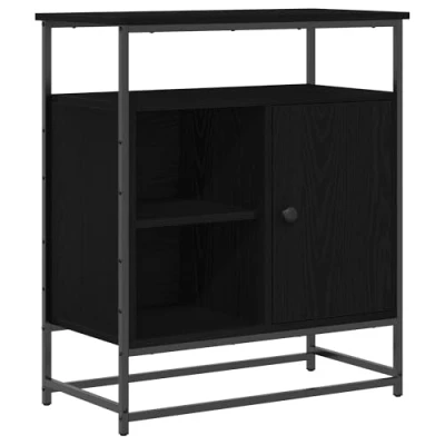 Image of vidaXL Sideboard Storage Black Oak Engineered Wood/Metal Cabinet with Hinged Door Matte Finish for Dining Room &amp; Living 60x30 cm