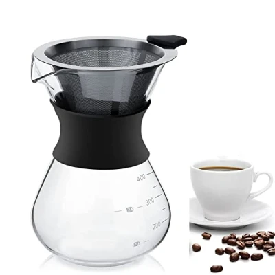 Image of Hakeeta Coffee Maker, Pour Over Glass Coffeemaker with Stainless Steel Permanent Filter. Manual Dripper Brewer 400ml