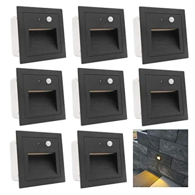 Image of Arotelicht Staircase Light Recessed Wall Lamp,3W Stairway Lamp,Waterproof IP65,3000K Aluminum Black Cover,Step with Motion Sensor, 8PCS for Indoor Outdoor Stairway/Corner/Garden/Patio/Plinth