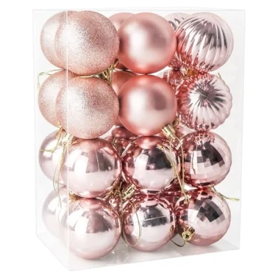 Image of 24 Pieces 60mm Christmas Tree Baubles, Balls Decoration Pendants, Baubles Decorations Xmas Hanging Ornaments, Rose Gold