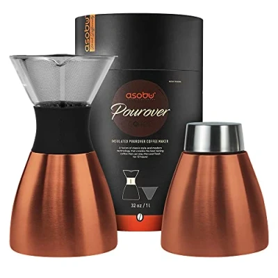 Image of Asobu Pour Over Coffee Brewer 1 Litre Black, Copper