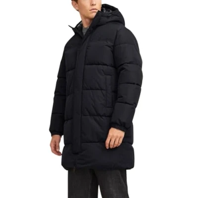 Image of Jack &amp; Jones Jjebradley LONG Puffer Winter coat, Men&#039;s, Size: Small, Black