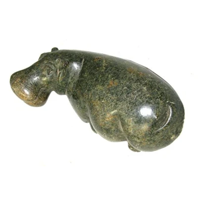 Image of The Friendly Trading Co Hippo Sculpture in Serpentine Stone by Shona Tribe of Zimbabwe 10 cm with Storycard
