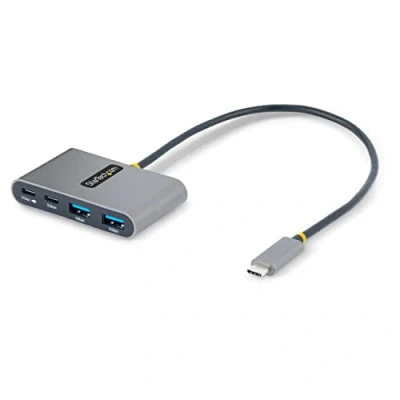 Image of StarTech.com 4 Port USB C Hub with 100W Power Delivery Pass Through 2x A + 5Gbps 1ft (30cm) Long Cable Portable Type to A/C Splitter (5G2A2CPDB HUB)