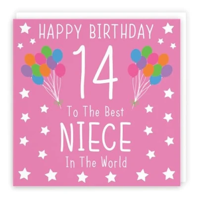 Image of Hunts England Niece 14th Birthday Card Happy 14 To The Best In World Iconic Collection Fun Colourful