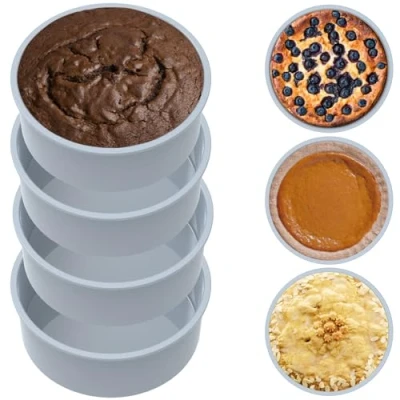 Image of 6 Inch Cake Tins for Baking 4 Pack Round Cheesecake Tin Non stick Silicone Moulds Air Fryer Heat Resistant Pan Food Grade Small Easy Release Cakes