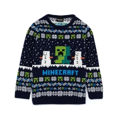 Image of Minecraft Jumper Boys &amp; Girls Creeper Knitted Long Sleeve Kids Christmas Sweater