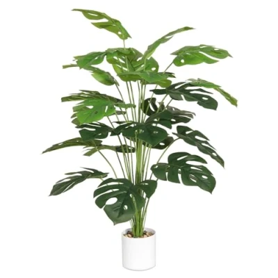 Image of Tuocal 28&quot; Artificial Plants Large Tropical Palm Tree Fake Monstera in Pot Tall Faux Plant for Outdoor Indoor Home Garden Office Decoration