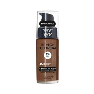 Image of Revlon Colorstay Liquid Foundation Makeup Combination/Oily Skin SPF 15, Longwear Medium Full Coverage With Matte Finish, Mocha (450), 30 Ml