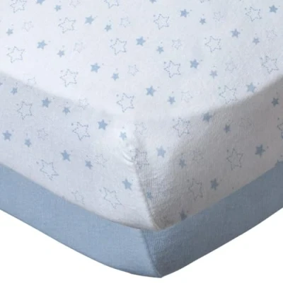 Image of BabyCalin Set of 2 fitted sheets 60x120x15cm blue Star + plain certified OEKO TEX