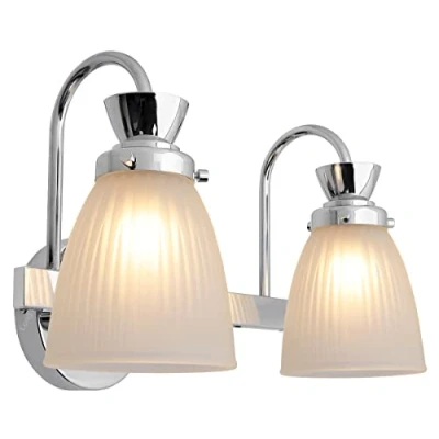 Image of Modern Double Bathroom Wall Light Chrome IP44 Frosted Glass Lamp Shade H3083 with G9 LED 5w Warm White
