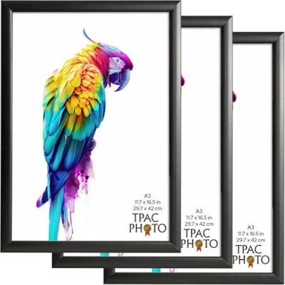 Image of The Photo Album Co SHERWOOD A3 Black Poster Frame Acrylic (Non Glass) Pack of 3