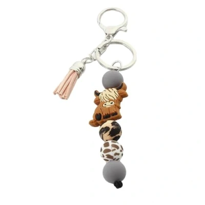 Image of Yjcnelcr Keychain for Women Colorful Phone Chain Animal Pendant Trendy Highland Cow Keychains Handmade Silicone Beads Keyrings Accessories Bag Decorations girls