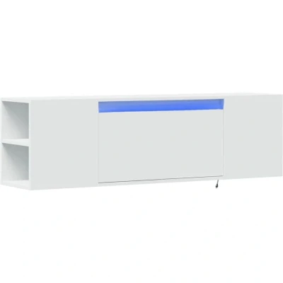 Image of vidaXL TV Wall Cabinet White Engineered Wood 135x31x39.5 cm Floating Unit with RGB LED Lights, 2 Drawers Modern Living Room Stand/Entertainment Center