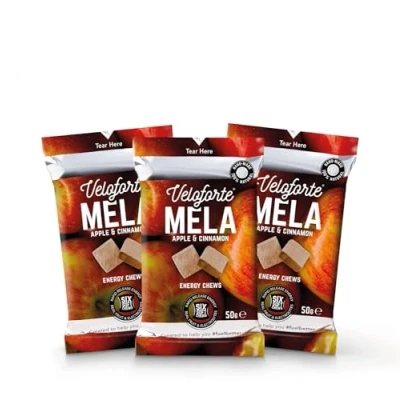 Image of Veloforte Mela Natural Energy Chews Apple and Cinnamon Flavour, Fast Releasing Energy, 100% Delicious, Natural, Vegan &amp; Gluten Free (9 Pack)