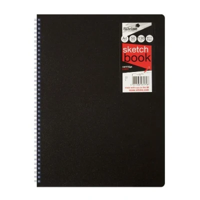 Image of Silvine Twin Wire A4 Art Sketchbook Pad Black Cover 100 Pages Plain 482