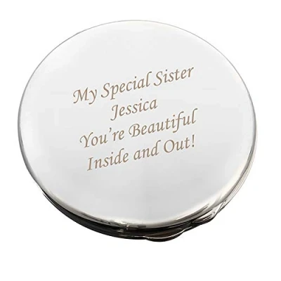 Image of Custom Personalised Laser Engraved Round Compact Mirror. For Mum, Birthdays, Bridesmaids, Wedding Favour, Anniversaries, Her.