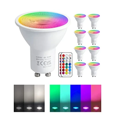 Image of REYLAX GU10 Colour Changing LED Bulbs Dimmable 50 Watt Equivalent with Remote 5W Spotlight Cool White 12 Colours RGBW Spot Lights 5 Modes Timer for Atmosphere and Daily Lighting Pack of 8