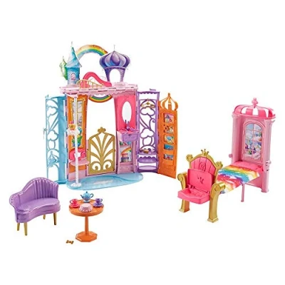 Image of Barbie Dreamtopia Fairytale Portable Castle, colourful playset, house and accessories FTV98