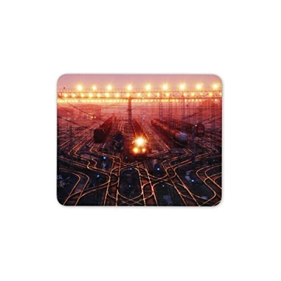 Image of Destination Vinyl Ltd Train Station at Night Mouse Mat Pad Trains Track Dad Son Gift Computer #13058