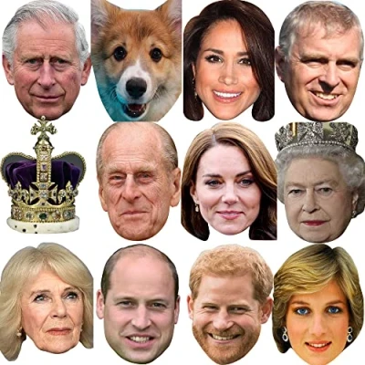 Image of FoxyPrinting 12 PACK of King Charles Face Masks Royal CORONATION Minxed Family Celebrity Cardboard party Mask Fancy Dress for Street