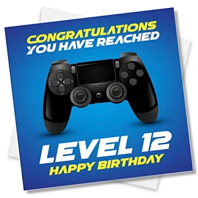 Image of Punkcards Gamer Birthday Card 12th Congratulation You Have Reached Level 12 Happy Cards Age Twelve Twelfth Video Game Gaming