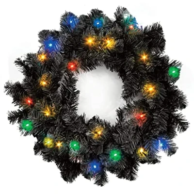 Image of SHATCHI Green White Imperial Pine Garland Christmas Holiday Xmas Home Office Fireplaces Stairs Decoration with Non Pre Lit (CW/WW, Black w/Multicolour LEDs, 55cm Wreath