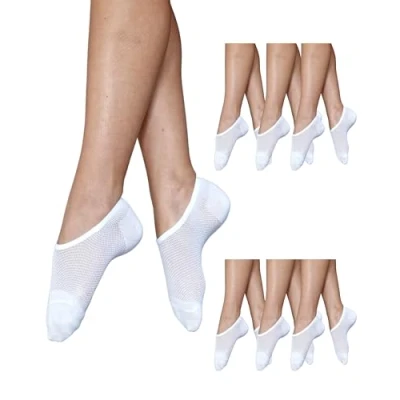 Image of Silky Invisible No Show Socks 6 Pair Pack UK 4 8 White