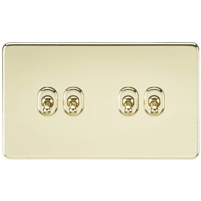 Image of KnightsBridge Screwless 10AX 4G 2 Way Toggle Switch Polished Brass