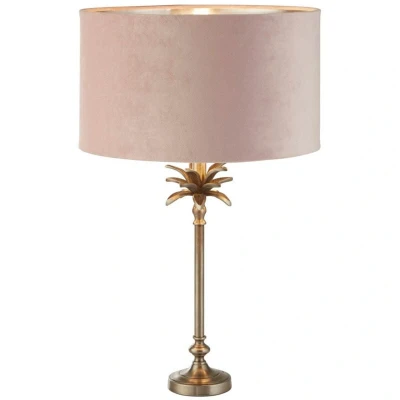 Image of Palm Table Lamp Antique Nickel, Pink Velvet Shade