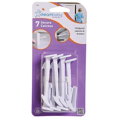 Image of Dreambaby Secure Catches for Drawers and Cabinets Baby Safety Locks Model F1404, 7 Pack