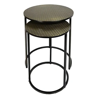 Image of ASPECT Round Nest of 2 Table, Metal, Antique Brass/Black, 40 Dia x 55(H) cm