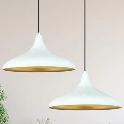 Image of bamyum Champion Set of 2 Vintage Pendant Lights, 35cm Living Room Chandelier, Metal Kitchen E27 Lamp for Bedroom, Light Dining Room, Hallway, White