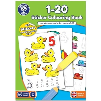 Image of Orchard Toys 1 20 Sticker Colouring Book, Educational Trace and Write Numbers 20, For Kids Age 4 Years +