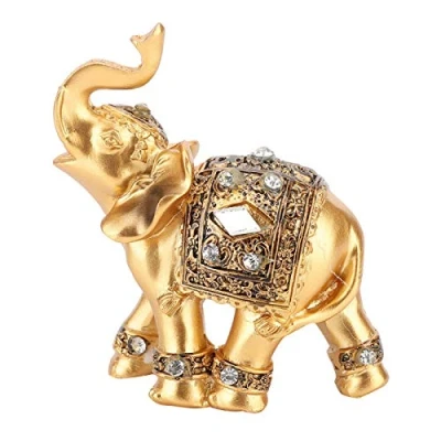 Image of Hapivida Elephant Statue Ornament Feng Shui Figurine with Trunk Facing Upwards Collectible Lucky Home Office Decor Gift(Small)
