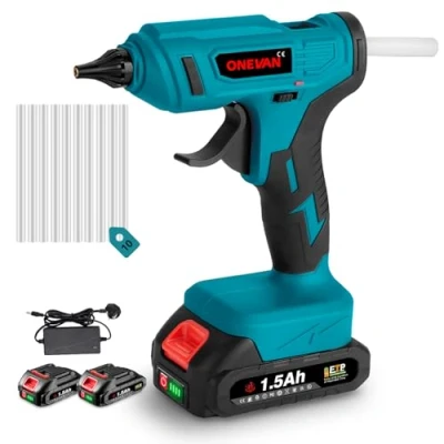 Image of ONEVAN Cordless Hot Glue Gun for 18V Lithium Battery, with 10pcs. 11mm Sticks, Crafting (Incl. 2 Batteries &amp; Charger)