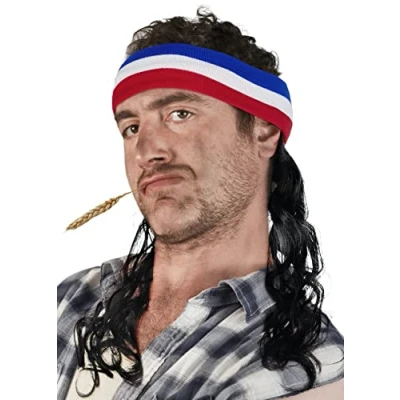 Image of Mullet Headband with Hair Hillbilly Chav Wig Pimp (Black)