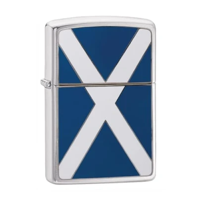 Image of Zippo Windproof Lighter Scotland Flag Brushed Chrome, Emblem Refillable for Lifetime Use Adjustable Flame Gift Box Metal Construction Made in USA