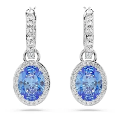 Image of Swarovski Constella Drop Pierced Earrings, Blue and White Crystals with Removable Motif Crystallised Mini Hoop, from the Collection