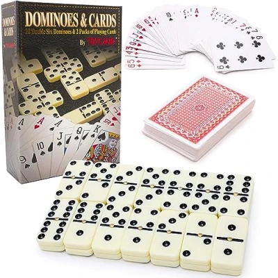 Image of Toyland 2 In 1 Games Double Six Dominoes &amp; Packs of Playing Cards Family Classic Board