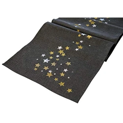 Image of khevga Christmas Table Runner Modern Grey with Embroidery 40 x 140 cm