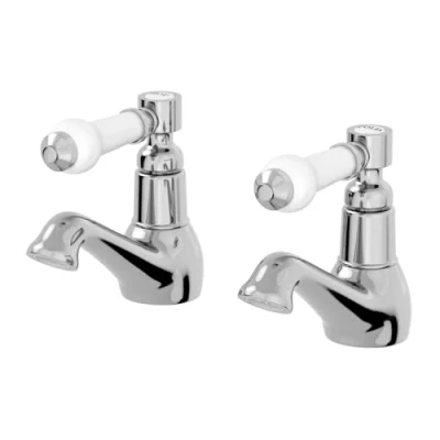 Image of Architeckt® Winchester Bathroom Basin Sink Pillar Tap Pair Traditional Round Single Lever Handle Faucet Taps for Sinks, Chrome